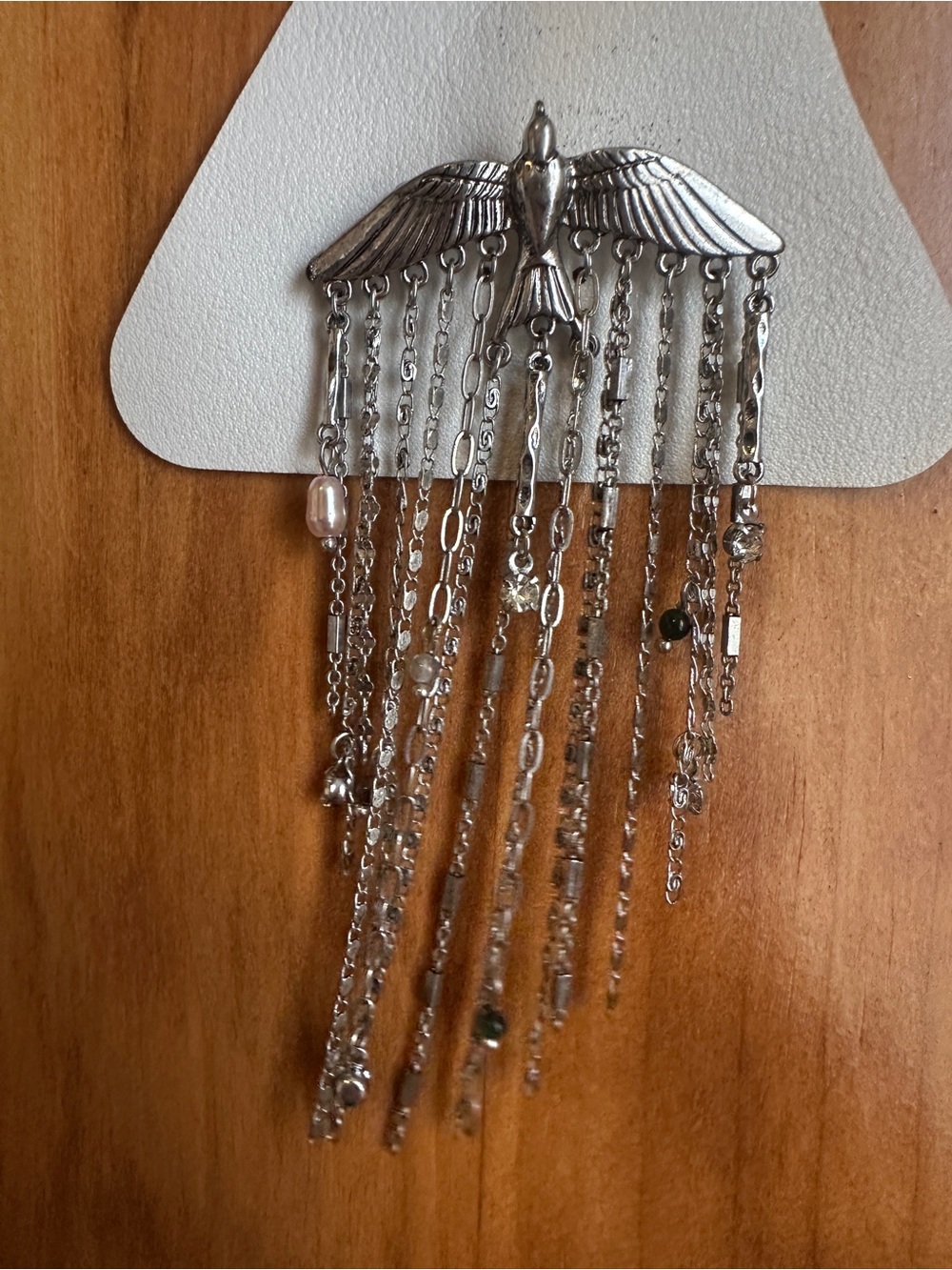Free People Silver Winged Bird Fringe Brooch- NWT - Picture 2 of 7